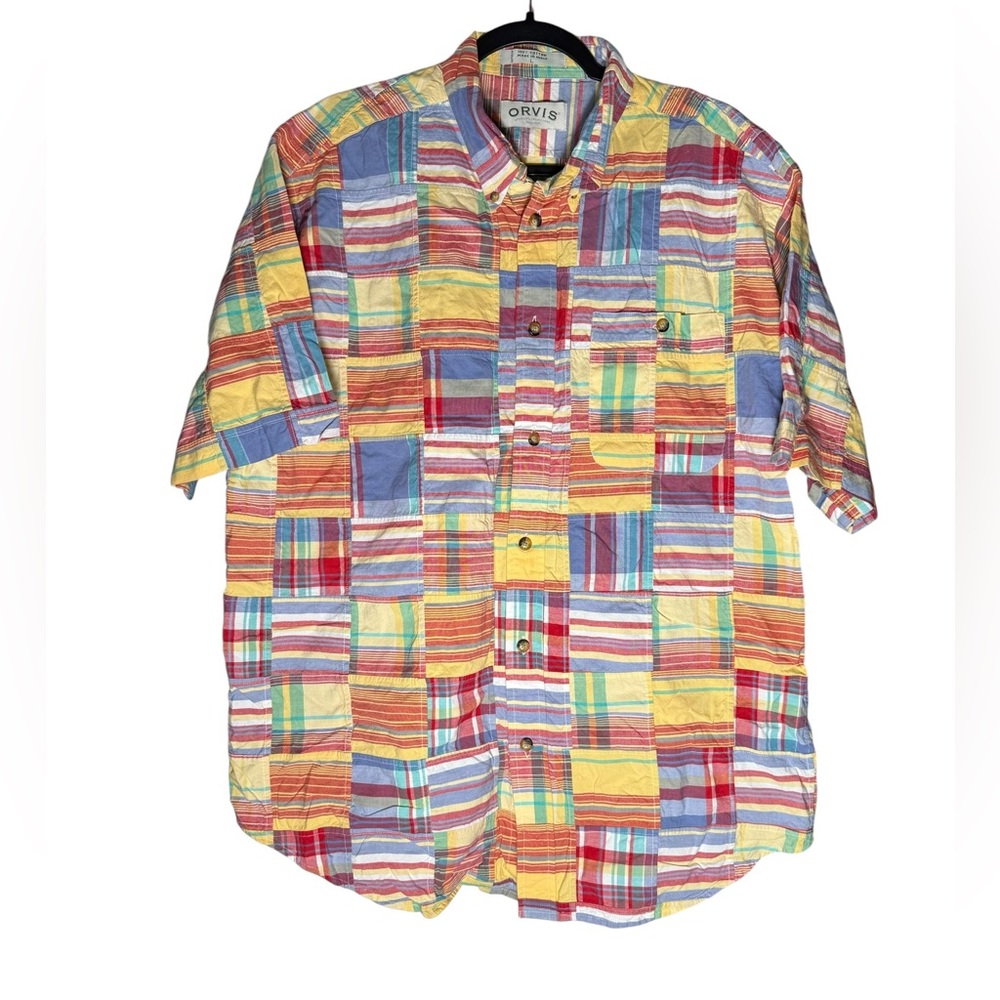 Orvis Plaid Madras Patchwork Button Down Shirt Me… - image 1